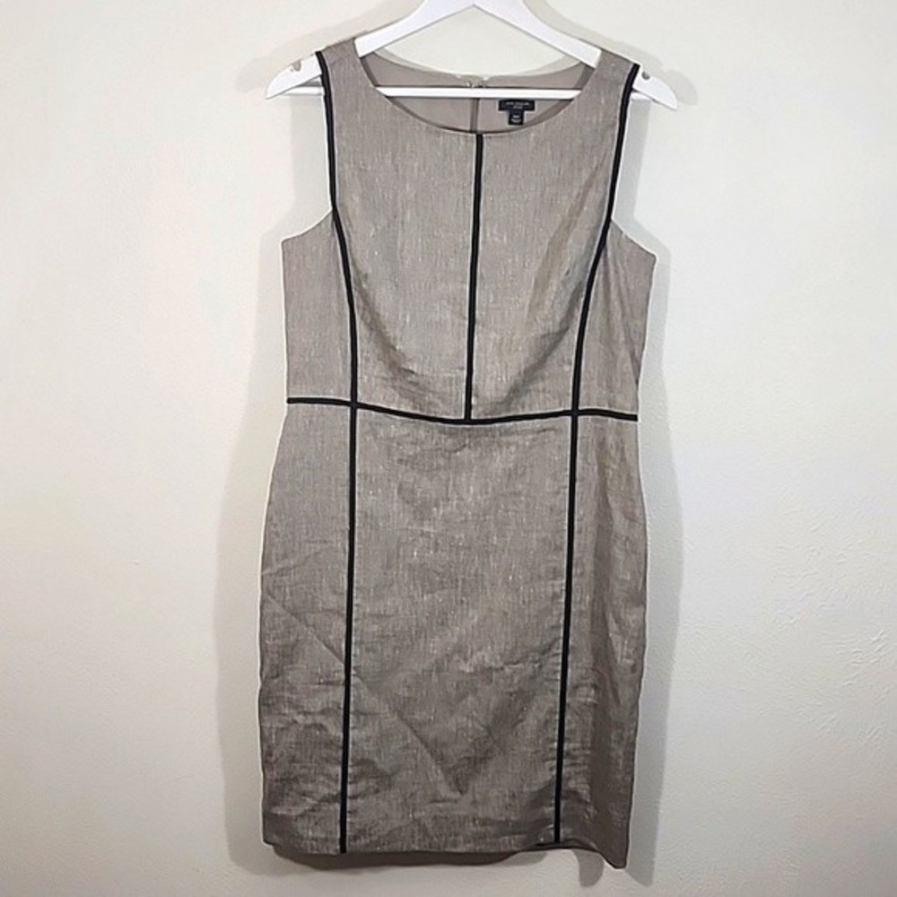 10P Ann Taylor geometric print linen blend sheath dress multi-color gray+black